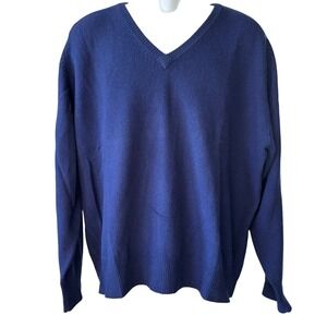 Vintage Huntington Hand Framed 100% Lambswool Grandpa Sweater Sz L Blue Casual